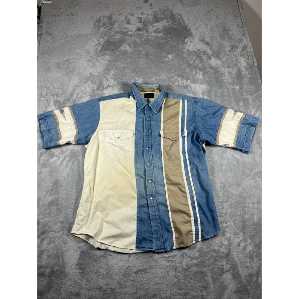 Plains Western Big Man XL Pearl Snaps Nice Vertical Striped Pattern Shirt EUC